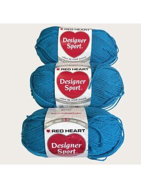 Red Heart Designer Sport Yarn Pool Blue Lot of 3 Skeins 255m Each No Dye Lot